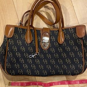Dooney & Bourke Black and Tan Monogram Satchel